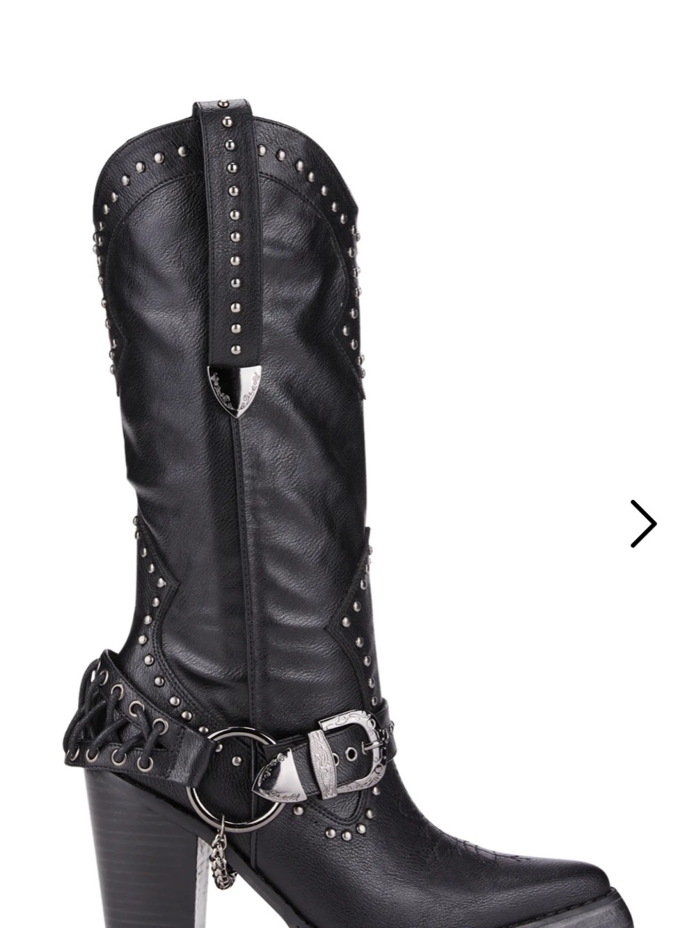 Dolls Kill Black Studded Western Heeled Boot with Buckle